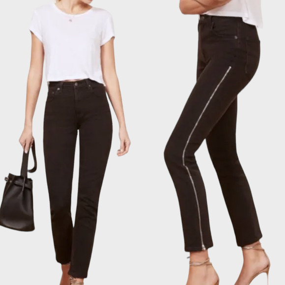 Reformation Denim - Reformation High Rise Side Zipper Black Jeans Women's Size 26